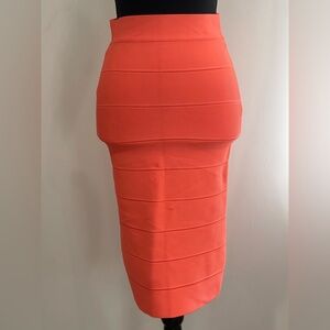New BCBG Maxaazria S Elegant Coral Pencil‎ Skirt “Leger” 054